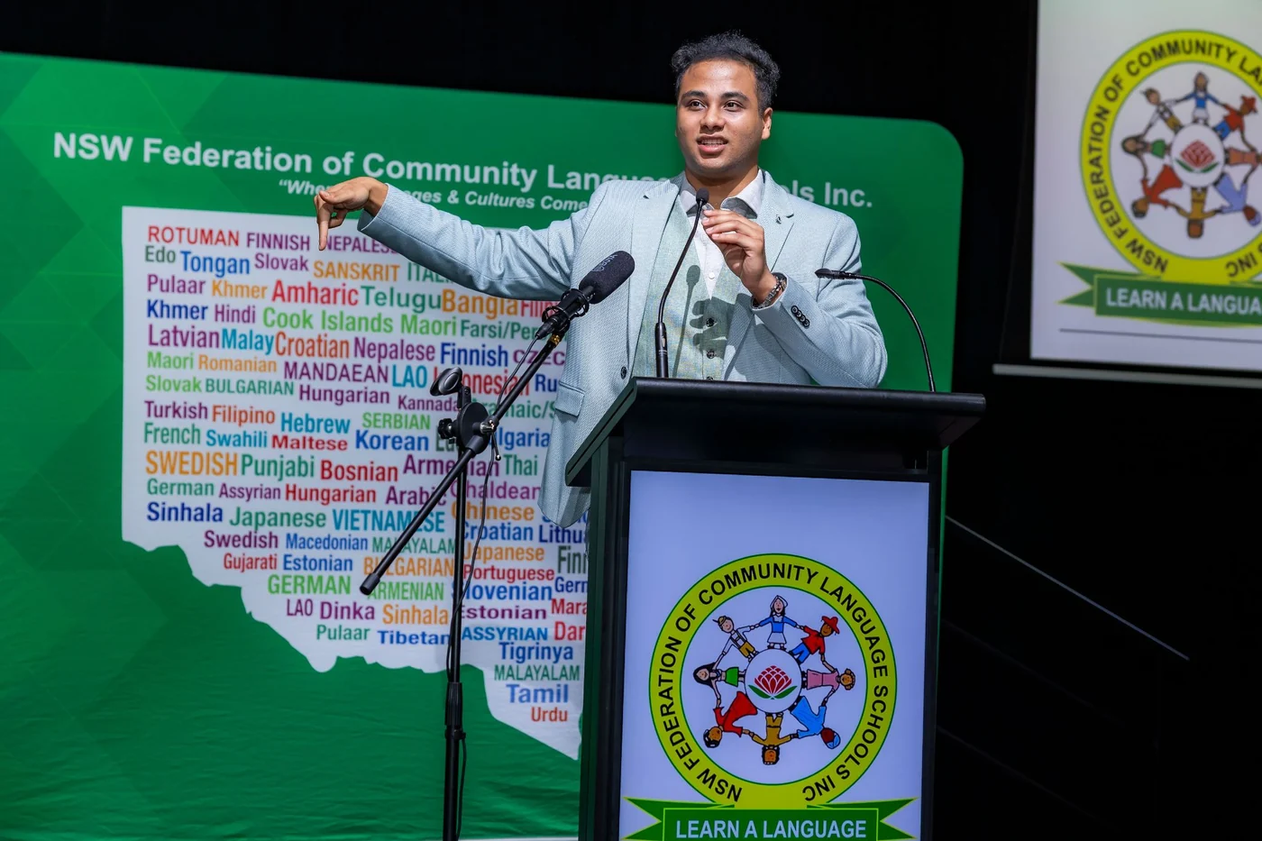 Nehal Nafcy hosting as Master of Ceremonies at a gala dinner