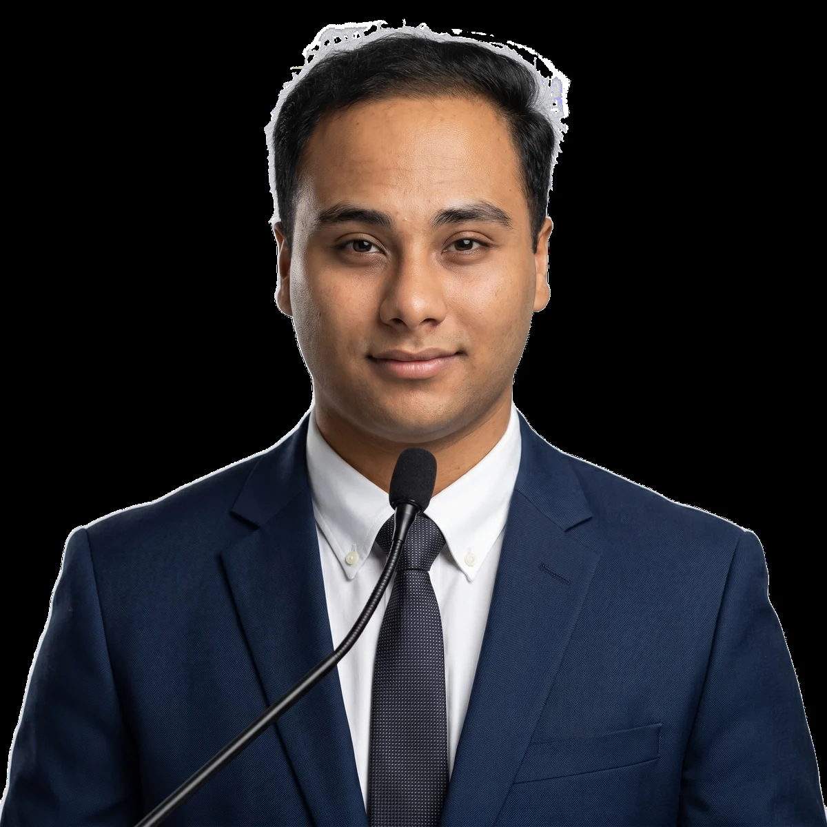 Nehal Nafcy, 2025 Young Australian of the Year, speaking at a podium