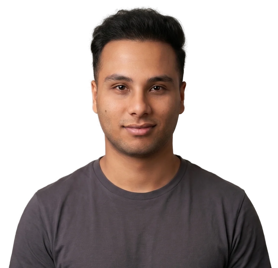 Nehal Nafcy in a charcoal t-shirt